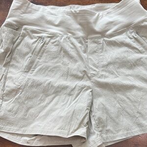 Athleta Light Beige Athletic Shorts with Zip Pocket